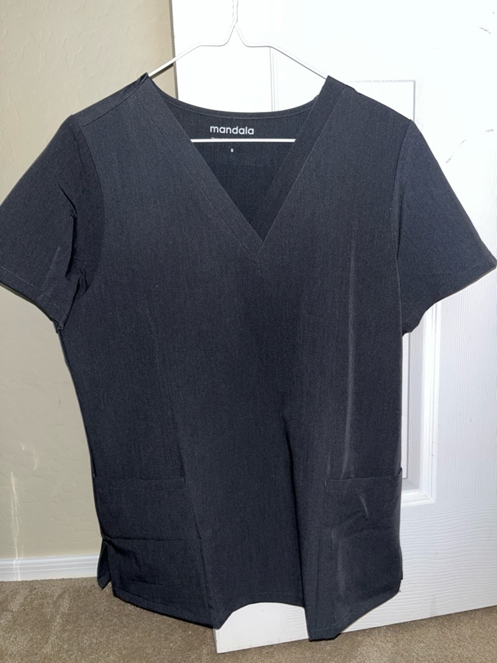 Mandala Scrubs Women's Pewter V-Neck Short-Sleeve Top and Slim Pants